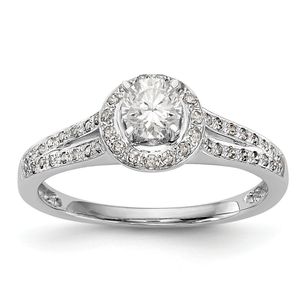 14K White Gold Round Diamond Semi-Mount Halo Engagement Ring