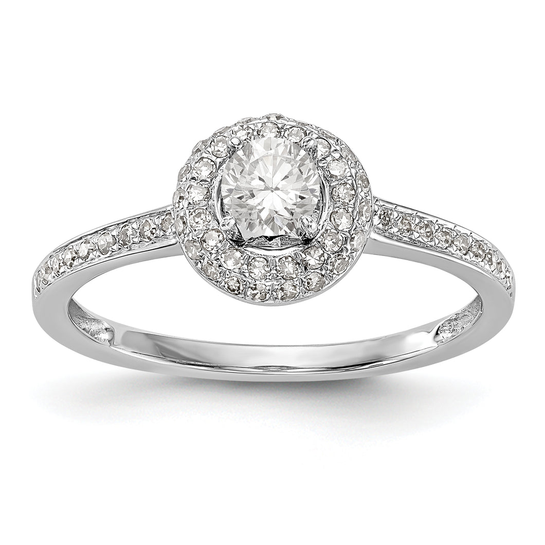 14K White Gold Round Diamond Semi-Mount Halo Engagement Ring