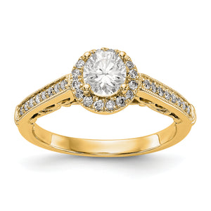 14K Yellow Gold Round Diamond Semi-Mount Halo Engagement Ring