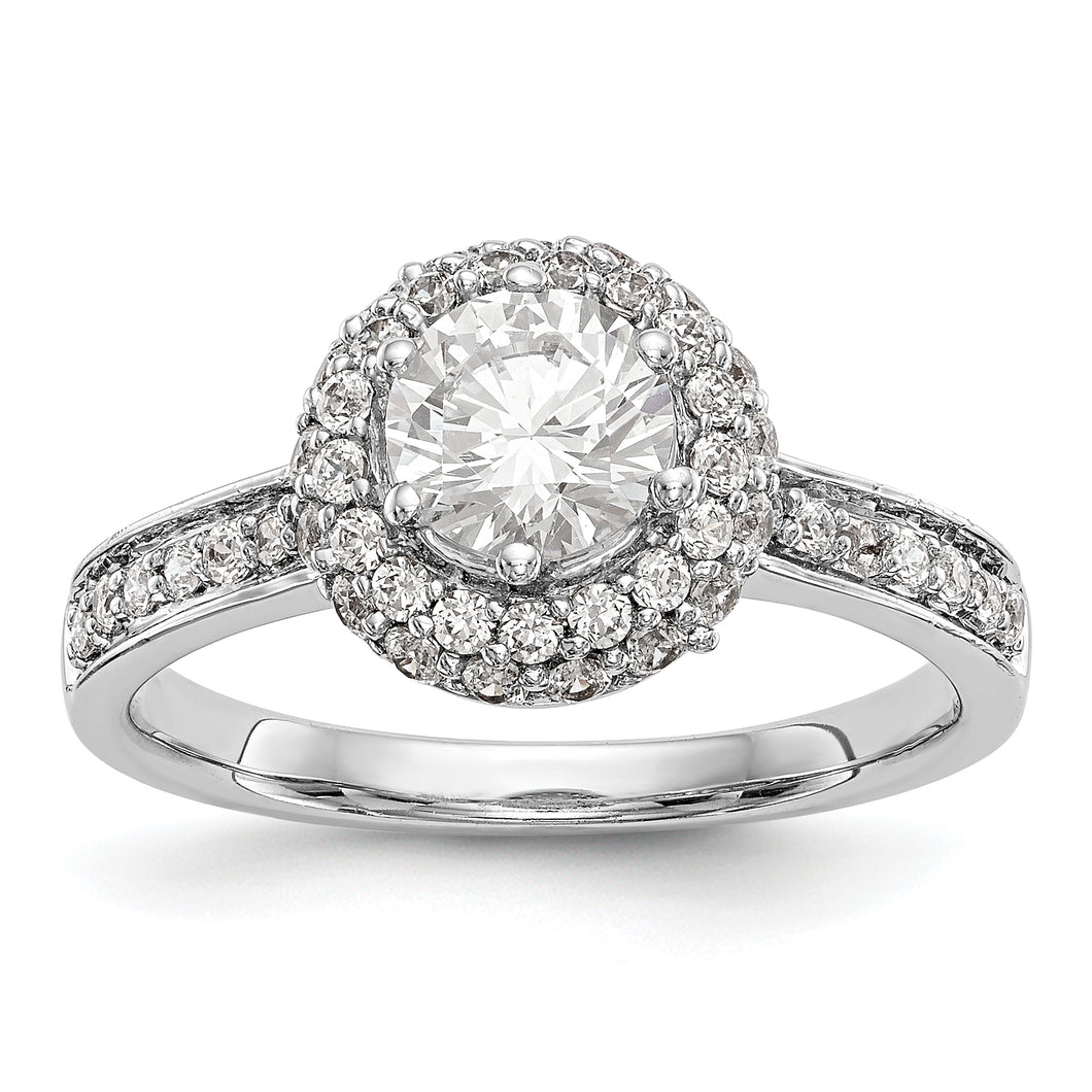 14K White Gold Round Diamond Semi-Mount Halo Engagement Ring