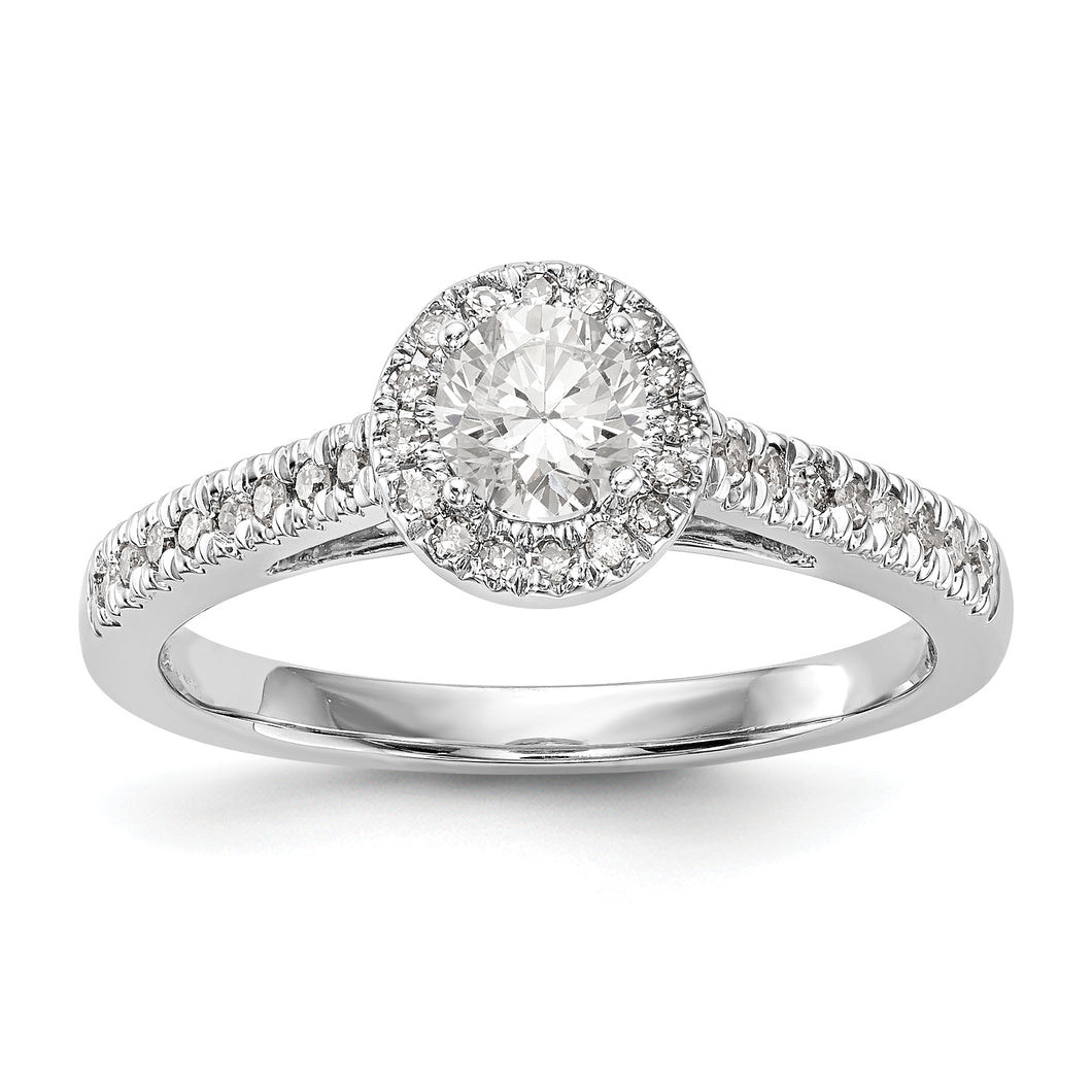 14K White Gold Round Diamond Semi-Mount Halo Engagement Ring