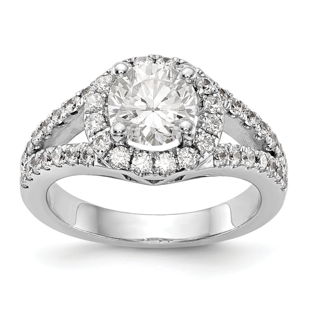 14K White Gold Round Diamond Semi-Mount Halo Engagement Ring