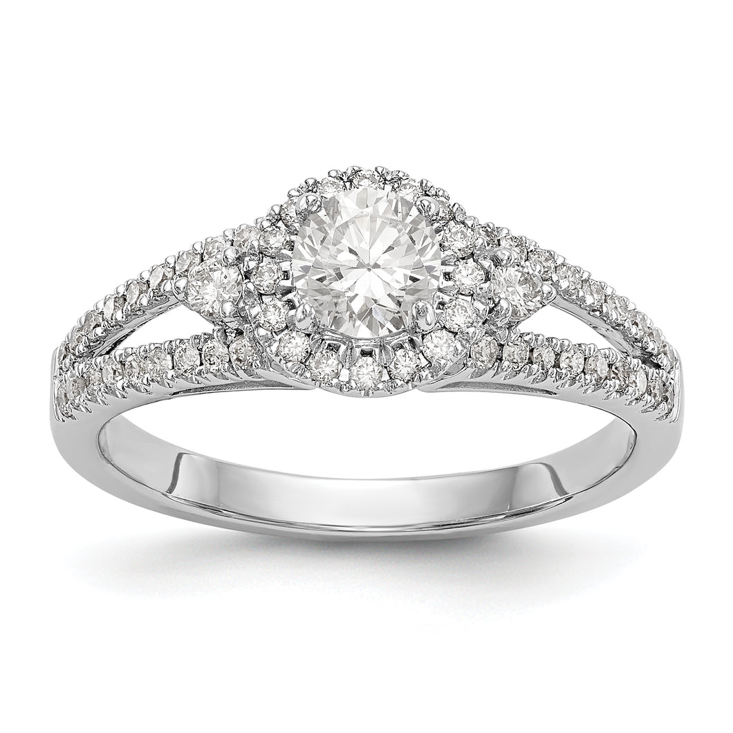 14K White Gold Round Diamond Semi-Mount Halo Engagement Ring