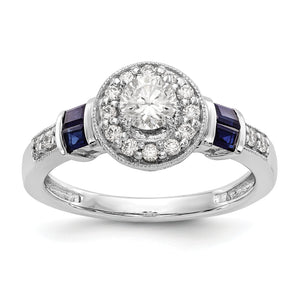 14K White Gold Round Diamond Semi-Mount & Sapphire Halo Engagement Ring