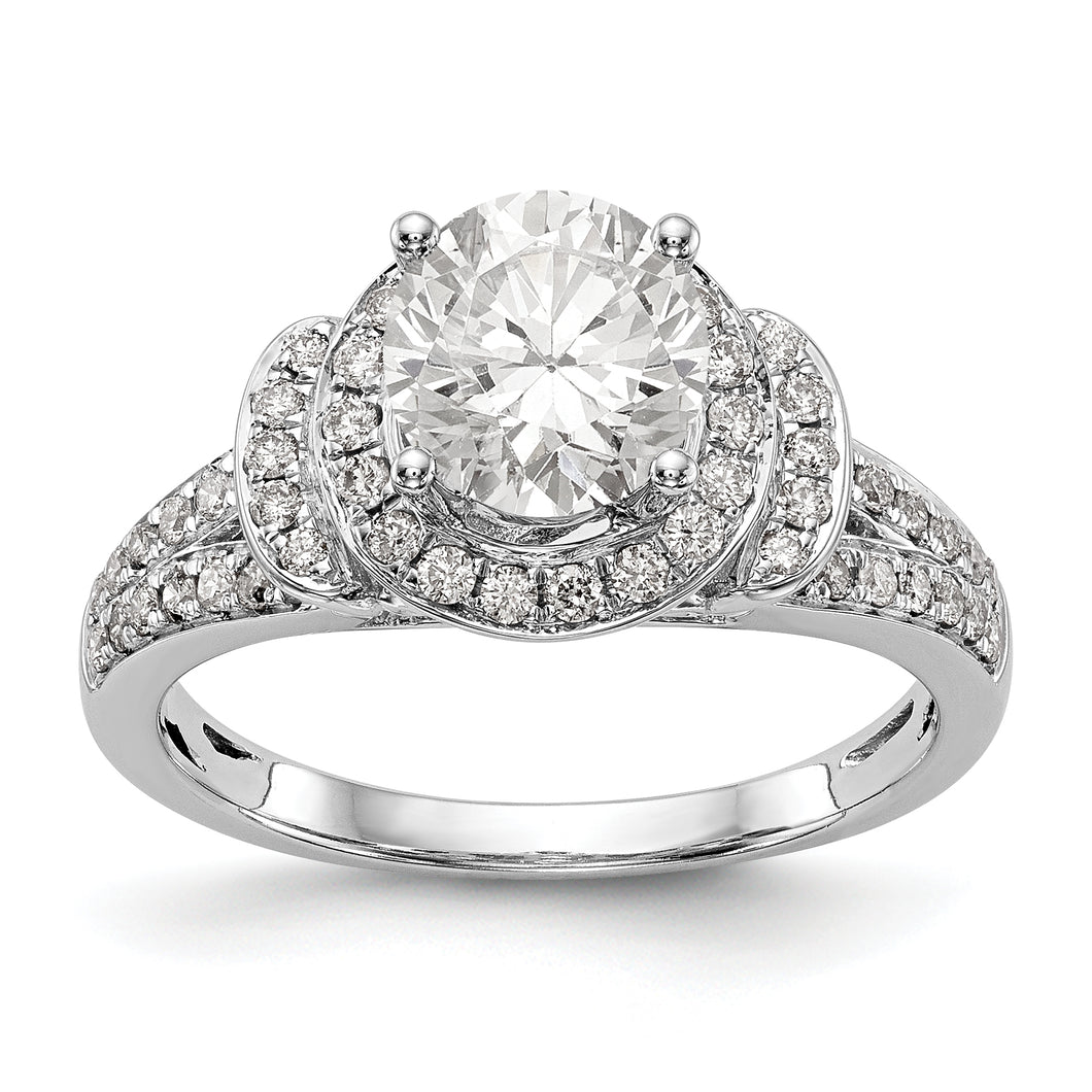 14K White Gold Round Diamond Semi-Mount Halo Engagement Ring