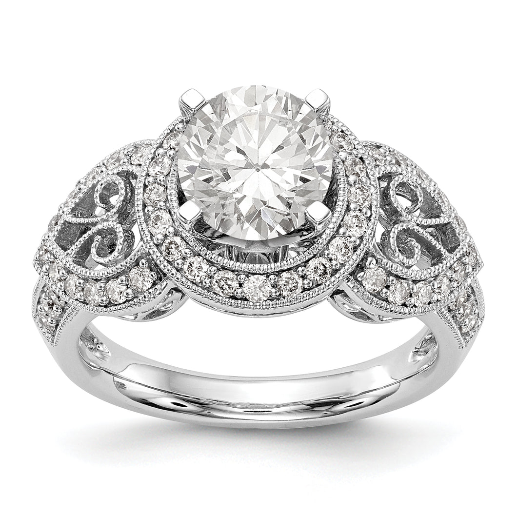 14KW Peg Set Diamond Semi-Mount Round Halo Engagement Ring