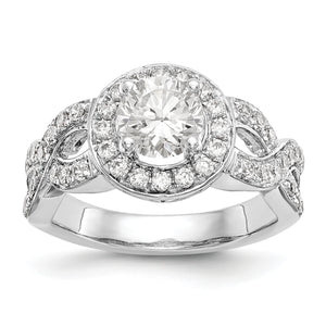 14K White Gold Round Diamond Semi-Mount Halo Engagement Ring