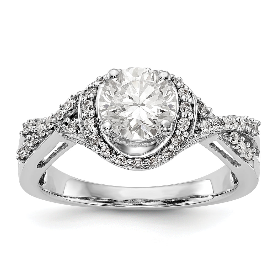 14K White Gold Round Diamond Semi-Mount Halo Engagement Ring