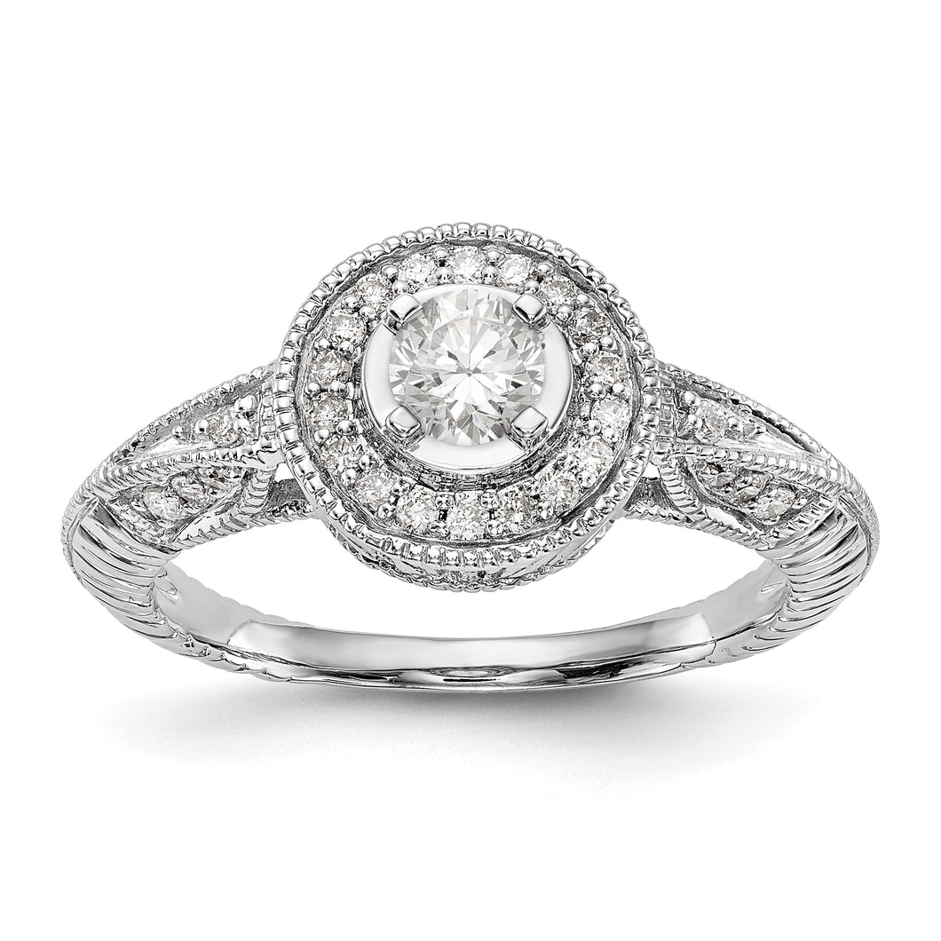 14K White Gold Round Diamond Semi-Mount Halo Engagement Ring