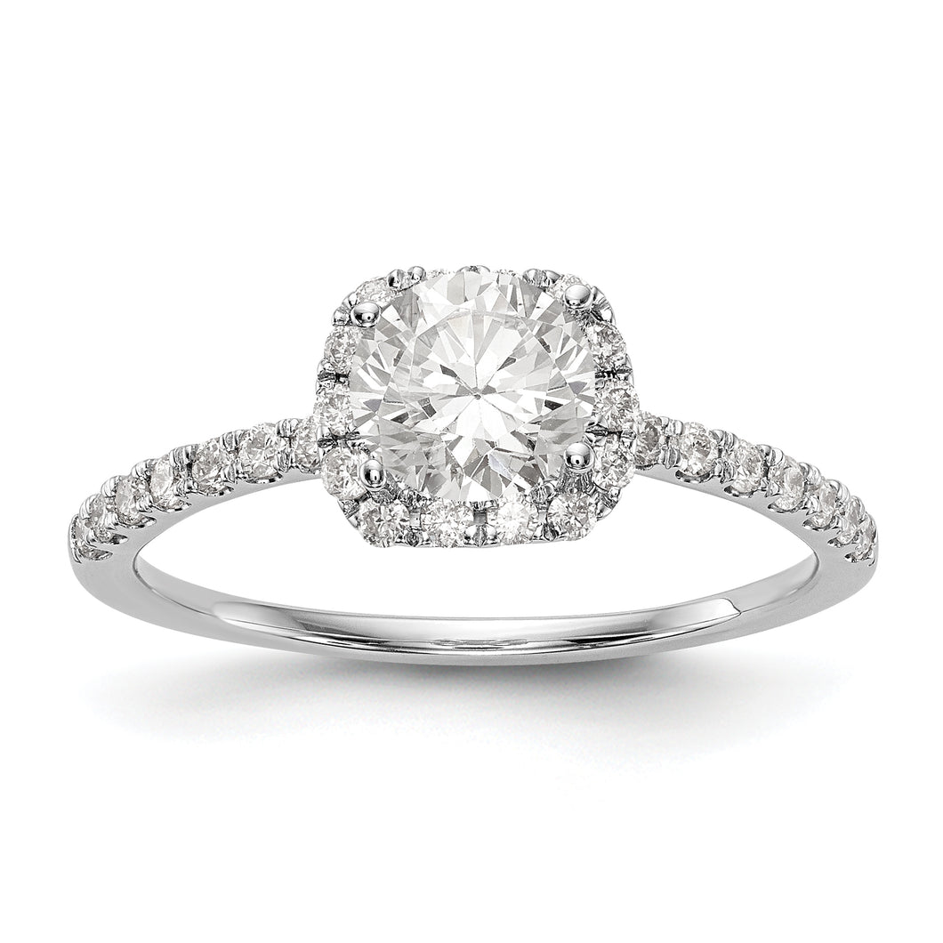 14K White Gold Round Diamond Semi-Mount Cushion Halo Engagement Ring