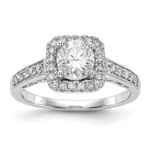 14K White Gold Round Diamond Semi-Mount Cushion Halo Engagement Ring