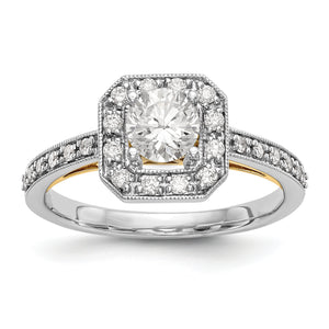 14K Two-tone Round Diamond Semi-Mount Cushion Halo Engagement Ring