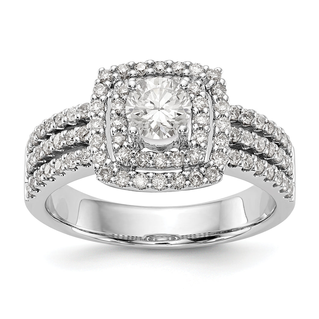 14K White Gold Round Diamond Semi-Mount Cushion Halo Engagement Ring