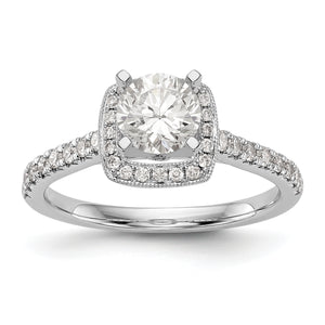 14K White Gold Peg Set Diamond Semi-Mount Cushion Halo Engagement Ring