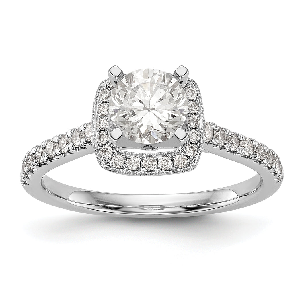 14K White Gold Peg Set Diamond Semi-Mount Cushion Halo Engagement Ring