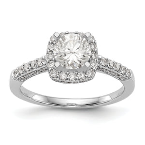 14K White Gold Peg Set Diamond Semi-Mount Cushion Halo Engagement Ring