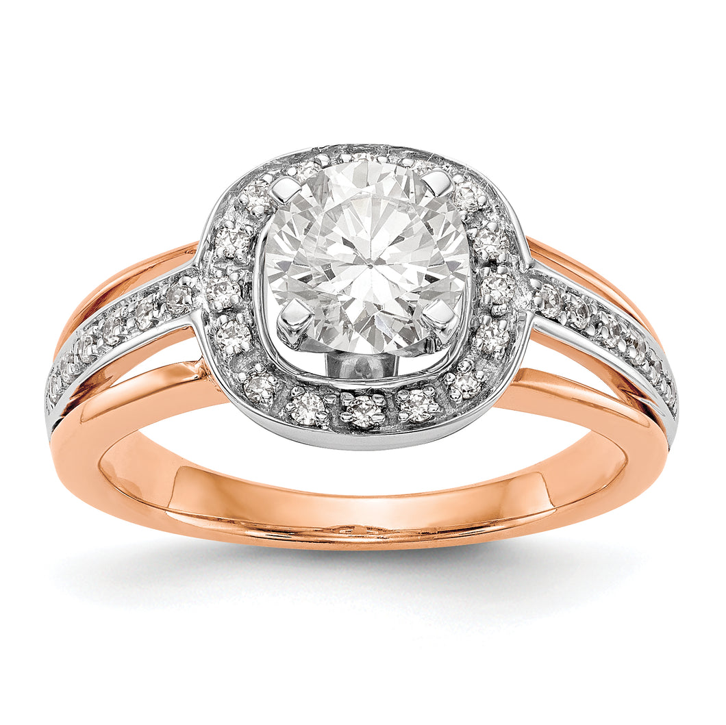 14k R&W Peg Set Semi-Mount Cushion Halo Engagement Ring