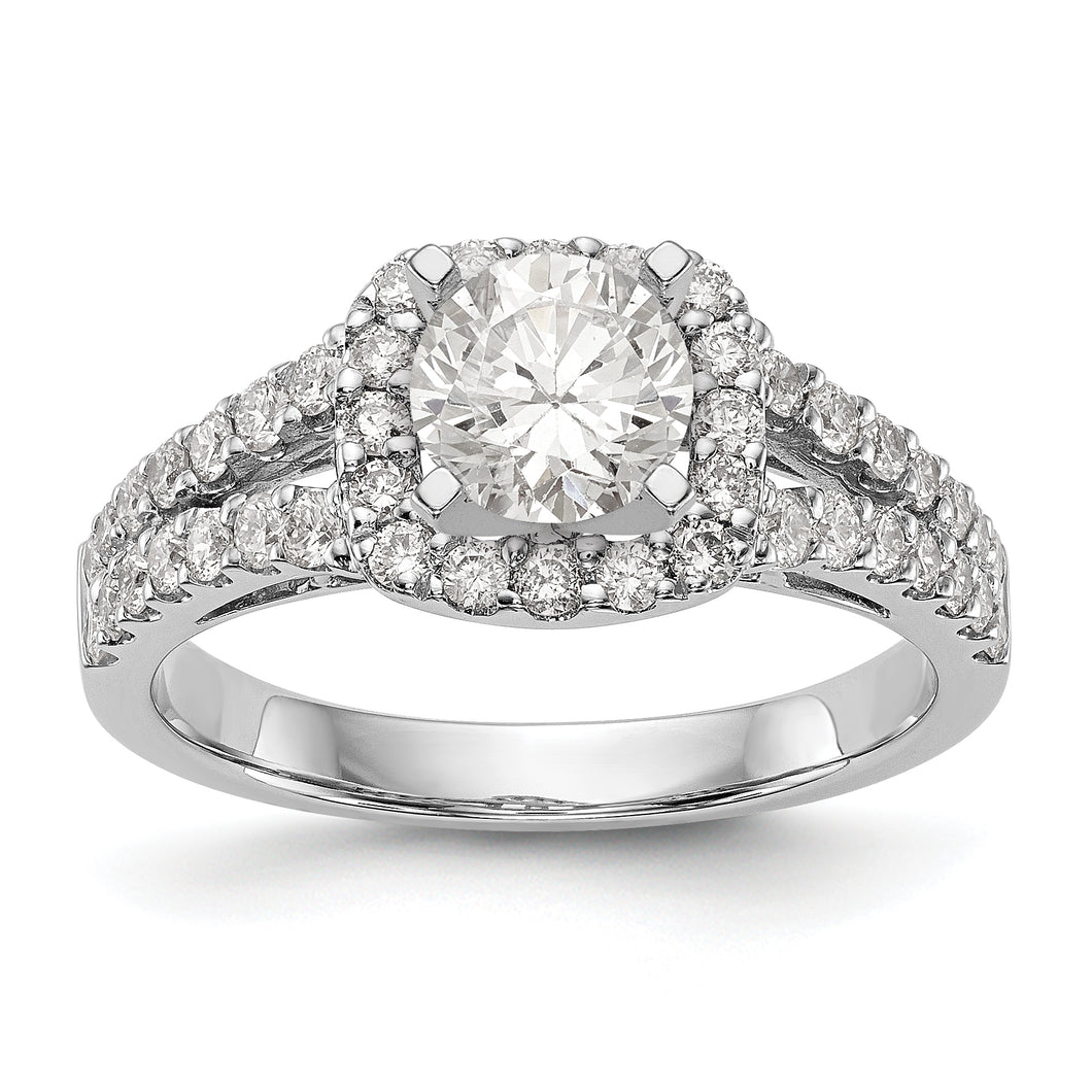 14K White Gold Peg Set Dia Semi-Mount Cushion Halo Engagement Ring