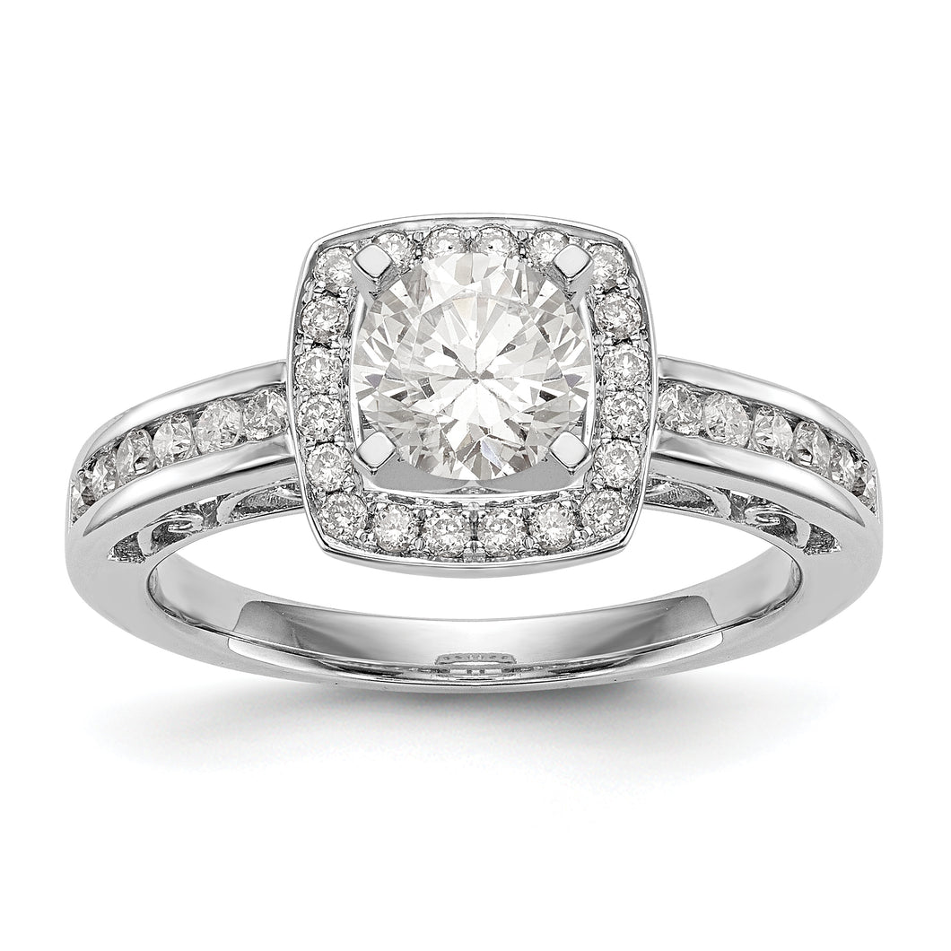 14kw Peg Set Diamond Princess Semi-Mount Cushion Halo Engagement Ring