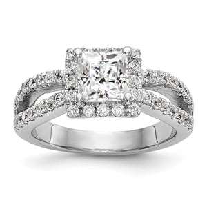 14K White Gold Diamond Princess Semi-Mount Square Halo Engagement Ring