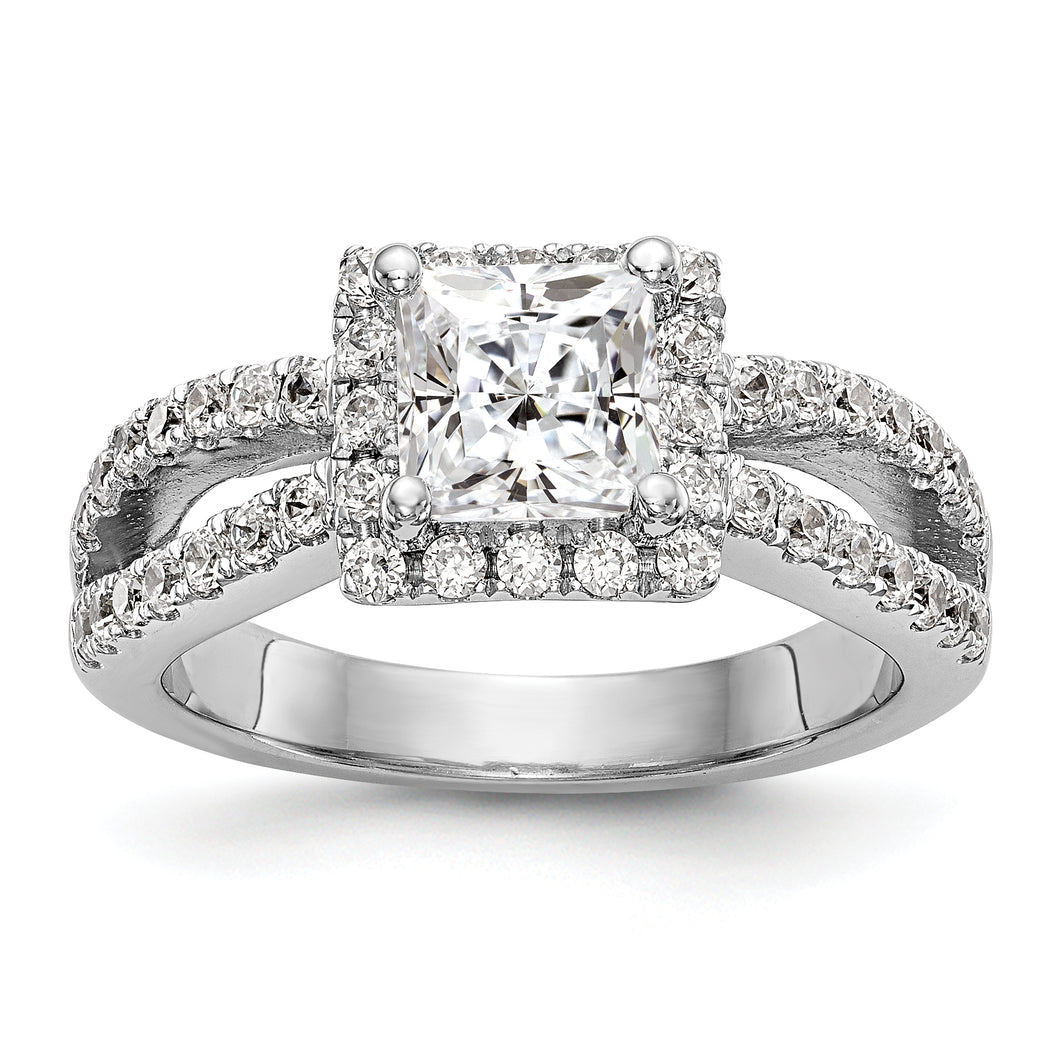 14K White Gold Diamond Princess Semi-Mount Square Halo Engagement Ring