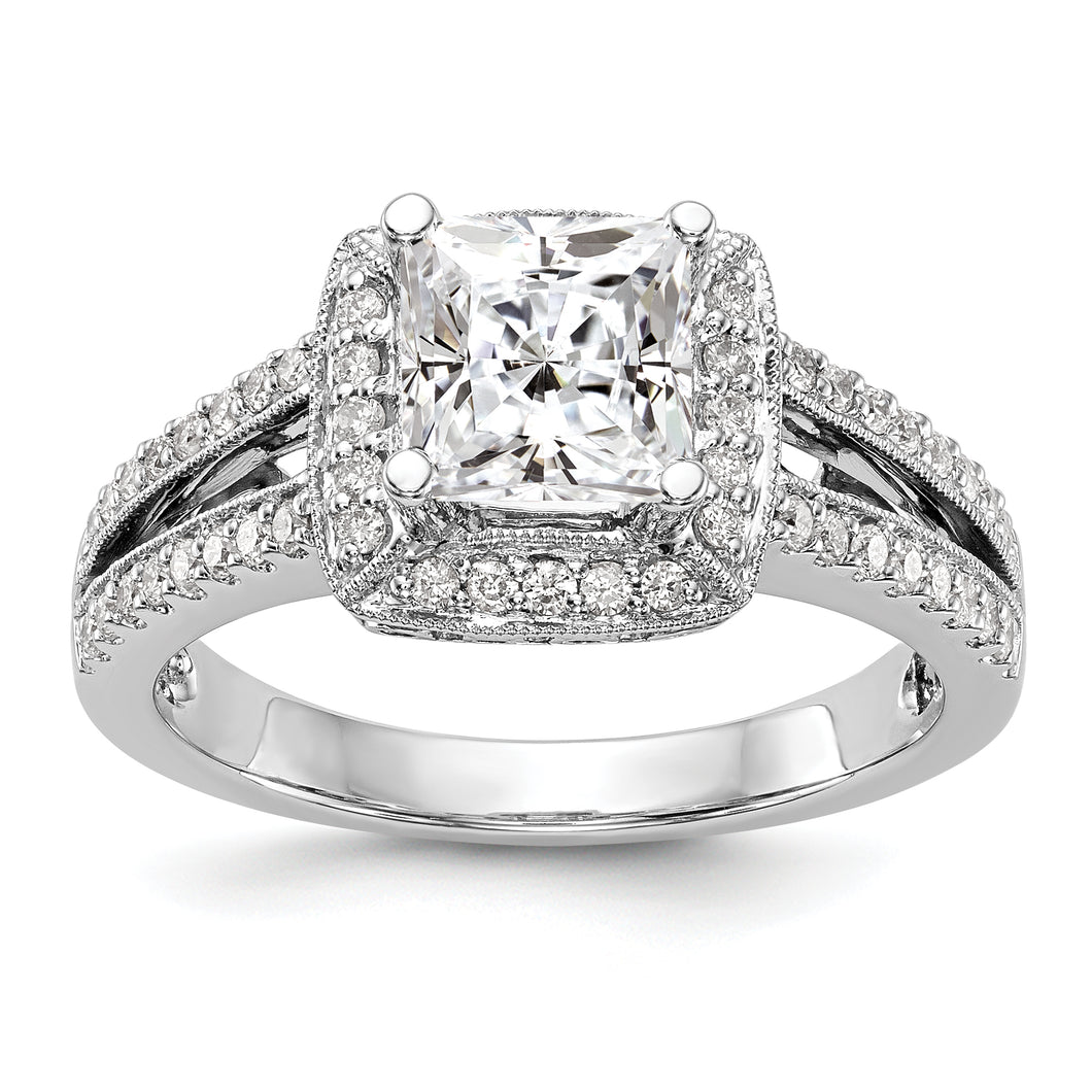 14K White Gold Diamond Princess Semi-Mount Halo Engagement Ring