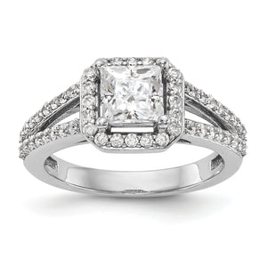 14K White Gold Diamond Princess Semi-Mount Cushion Halo Engagement Ring