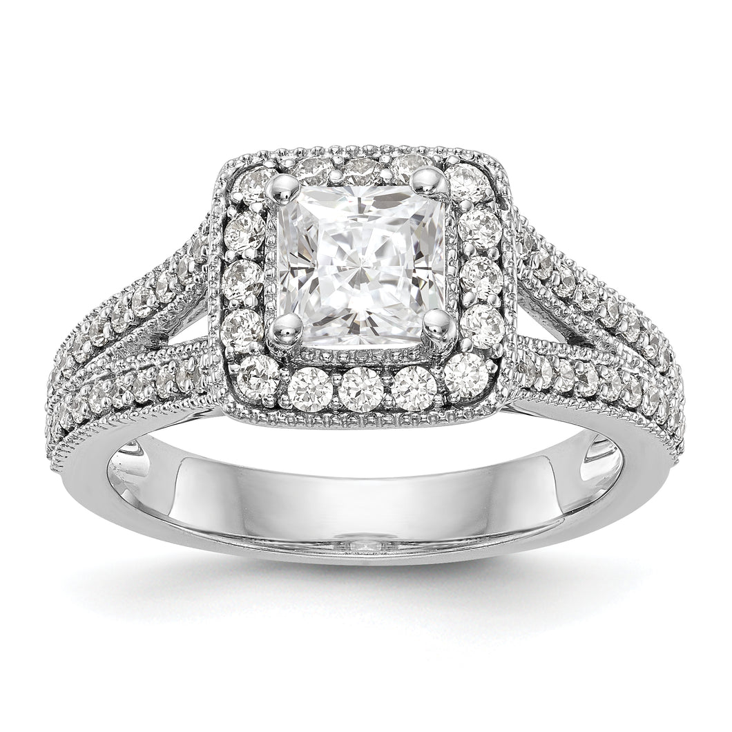 14K White Gold Diamond Princess Semi-Mount Cushion Halo Engagement Ring