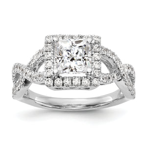 14K White Gold Diamond Princess Semi-Mount Cushion Halo Engagement Ring