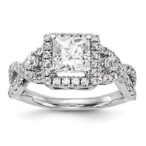 14K White Gold Diamond Princess Semi-Mount Cushion Halo Engagement Ring