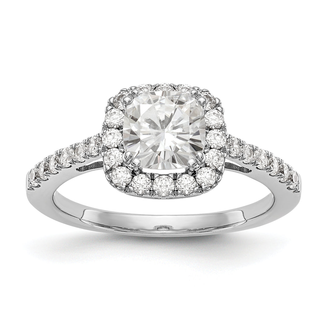 14K White Gold Diamond Cushion Semi-Mount Halo Engagement Ring