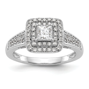 14K White Gold Semi-Mount Princess Halo Engagement Ring