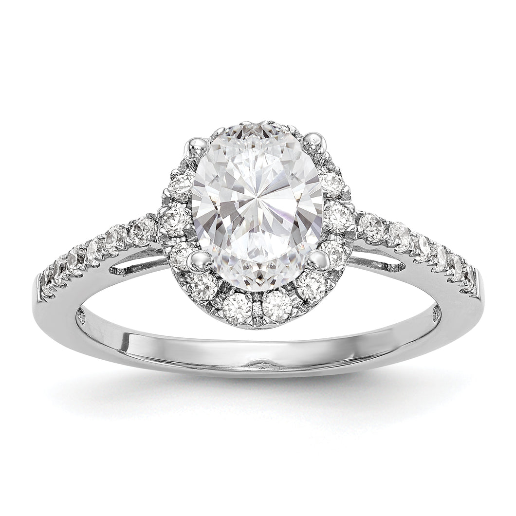 14K White Gold Diamond Oval Semi-Mount Oval Halo Engagement Ring