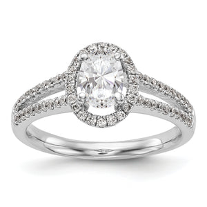 14K White Gold Diamond Oval Semi-Mount Oval Halo Engagement Ring