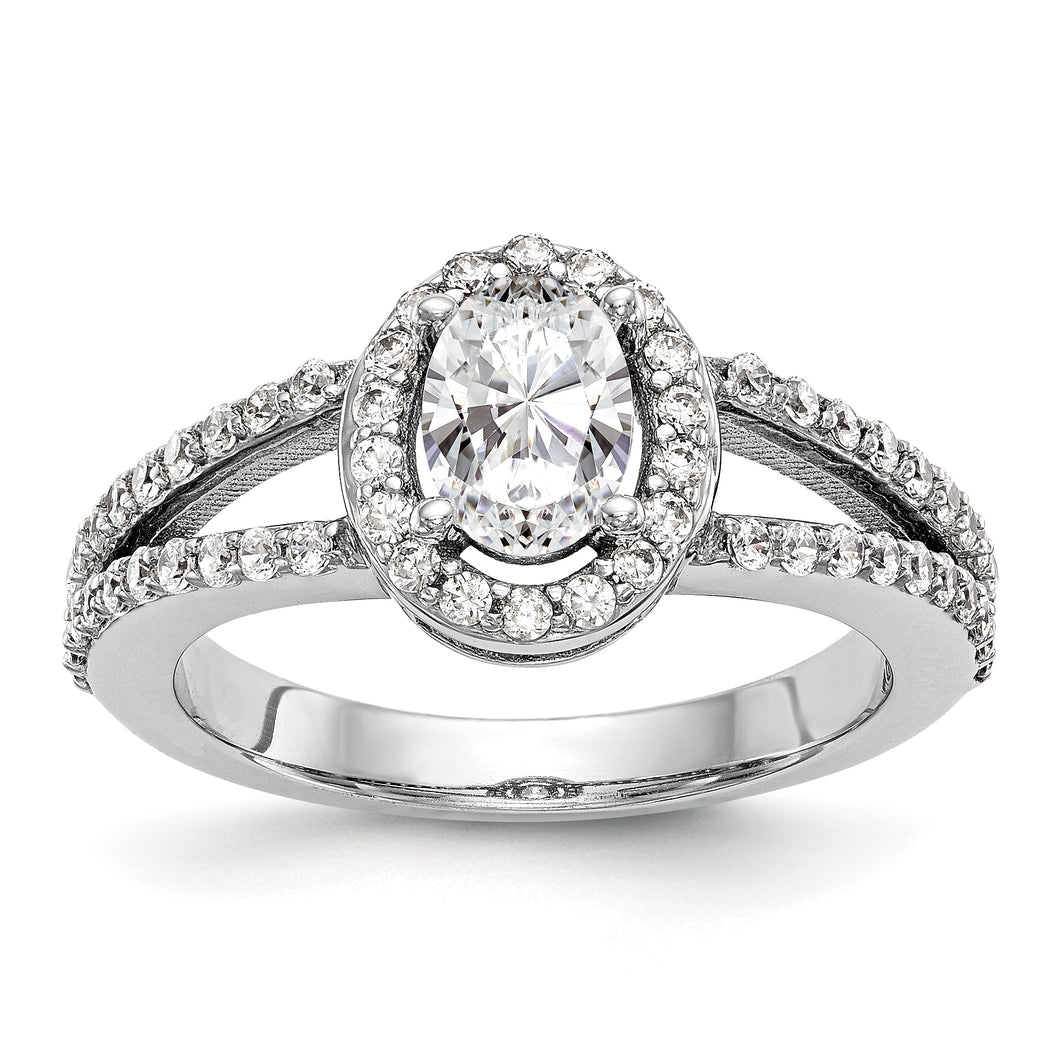 14K White Gold Diamond Oval Semi-Mount Oval Halo Engagement Ring