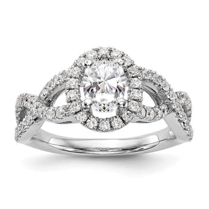 14K White Gold Diamond Oval Semi-Mount Oval Halo Engagement Ring