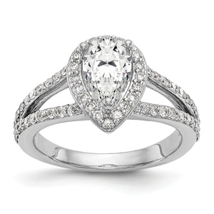 14K White Gold Diamond Pear Semi-Mount Pear Halo Engagement Ring