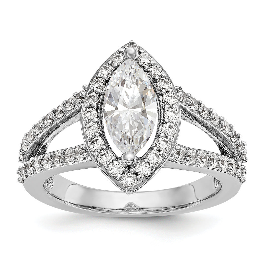 14K White Gold Diamond Marquise Semi-Mount Halo Engagement Ring