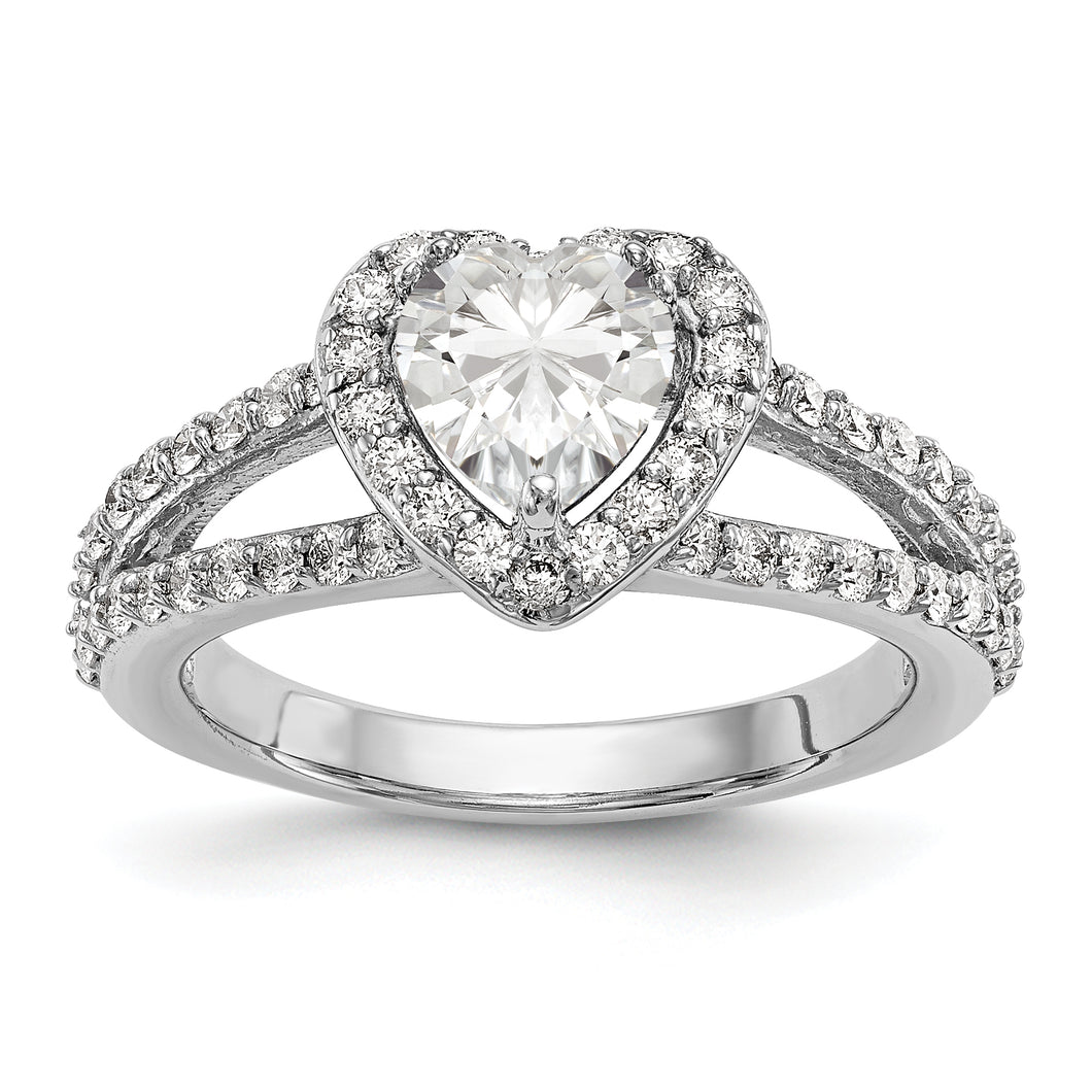 14K White Gold Diamond Heart Semi-Mount Halo Engagement Ring