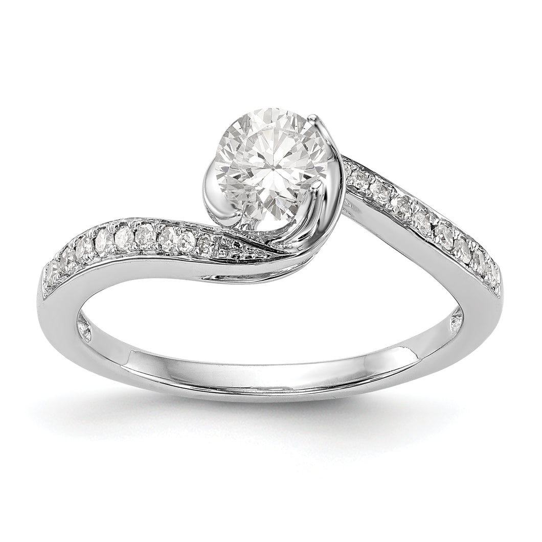 14k White Gold Diamond Round Semi-mount By-Pass Engagement Ring