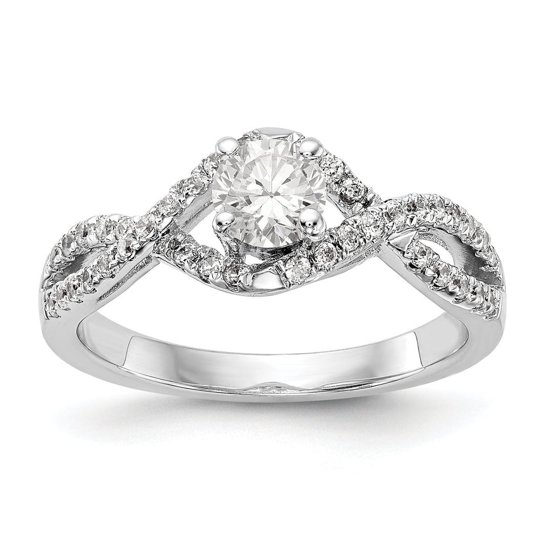 14k White Gold Diamond Round Semi-mount By-Pass Engagement Ring