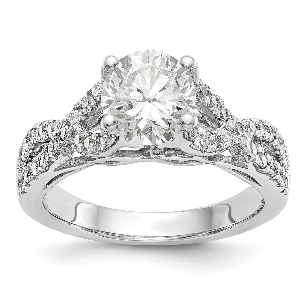 14k White Gold Diamond Round Semi-mount Criss-Cross Engagement Ring