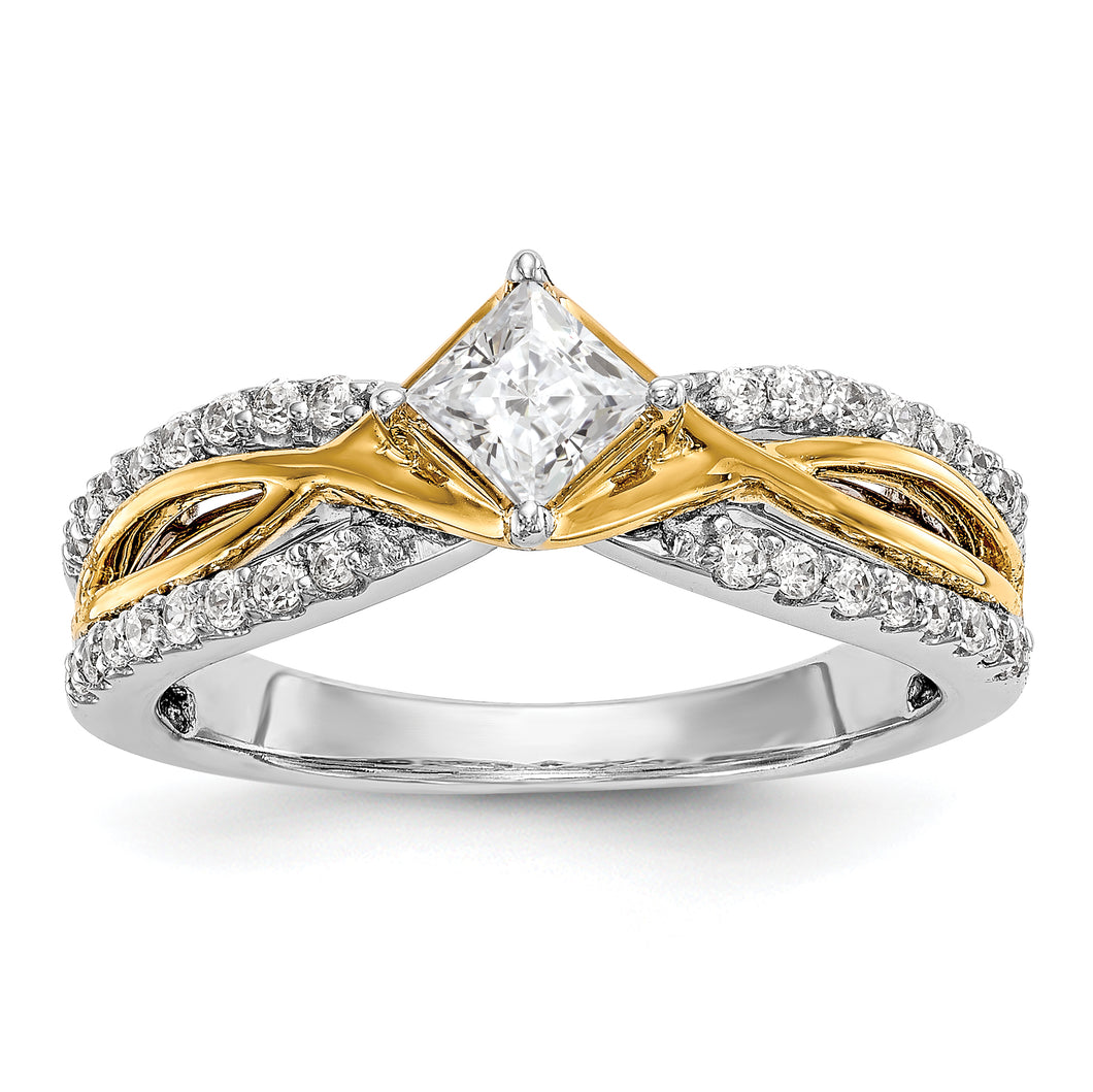 14k Two-tone Diamond Princess Semi-mount Criss-Cross Engagement Ring