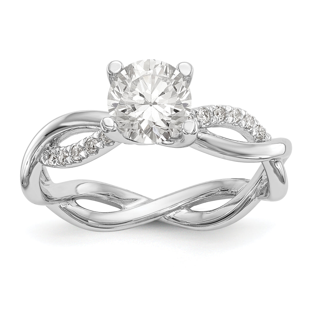 14k White Gold Diamond Round Semi-mount Criss-Cross Engagement Ring