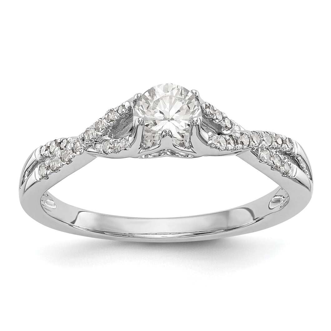 14k White Gold Diamond Round Semi-mount Criss-Cross Engagement Ring