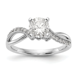 14k White Gold Peg Set Diamond Semi-mount Criss-Cross Engagement Ring