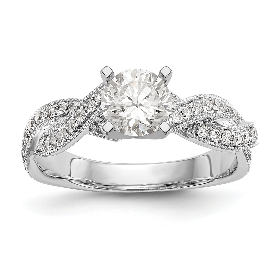 14k White Gold Peg Set Diamond Semi-mount Criss-Cross Engagement Ring