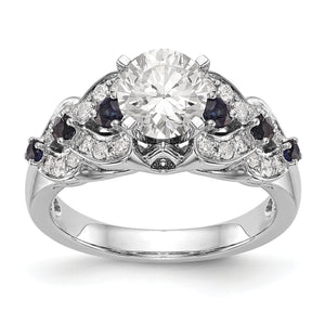 14K White Gold Diamond & Sapphire Semi-Mount Engagement Ring