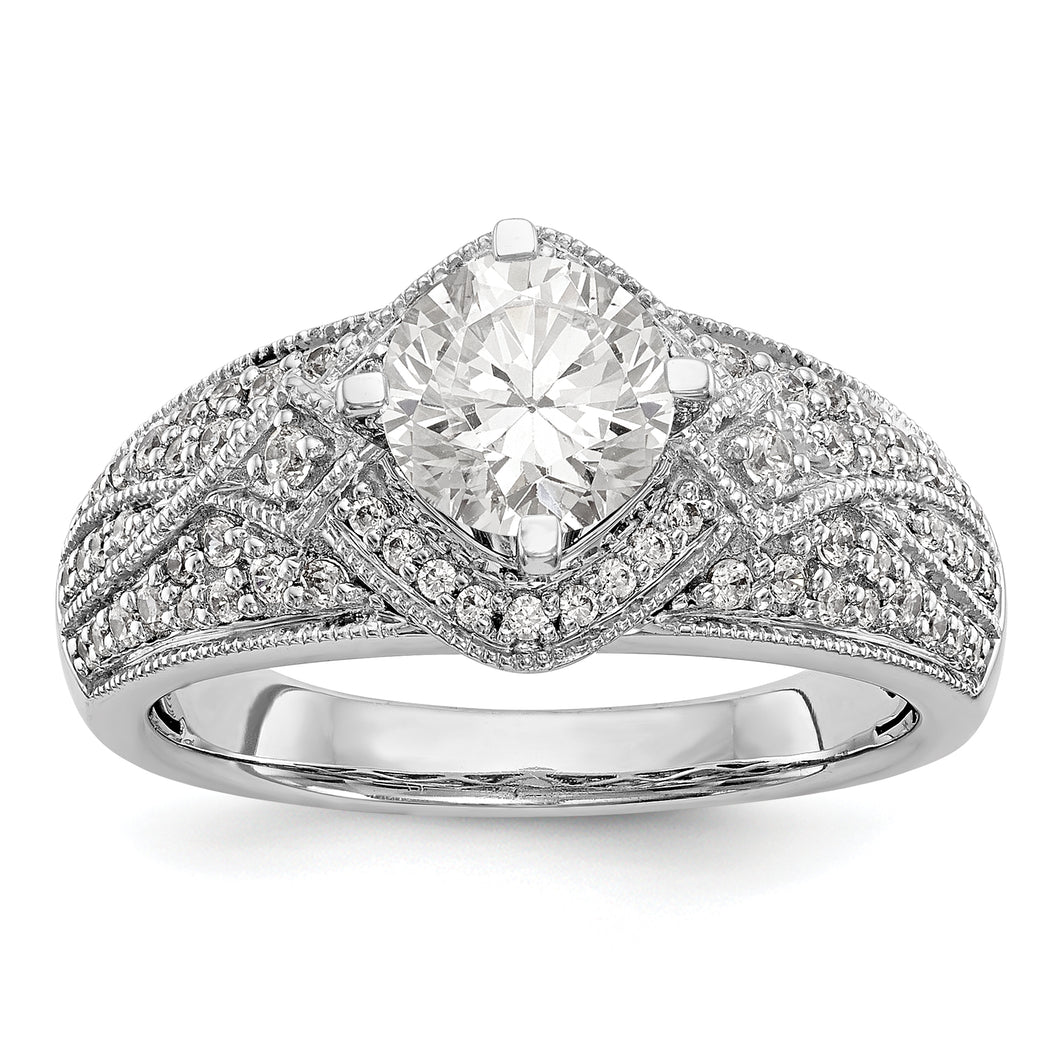 14K White Gold Diamond 4 Prong Round Semi Mount Engagement Ring