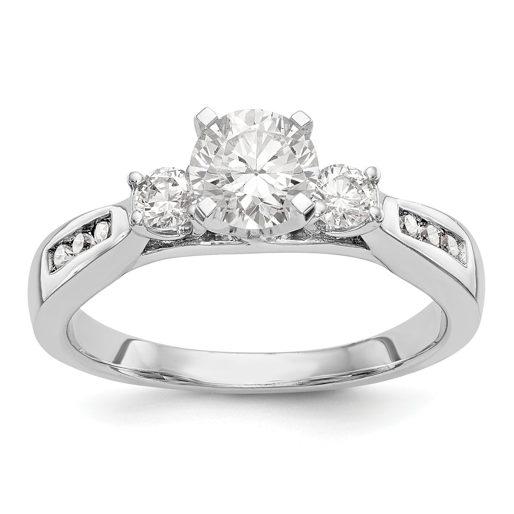 14K White Gold Peg Set 3-Stone Diamond Semi-Mount Engagement Ring